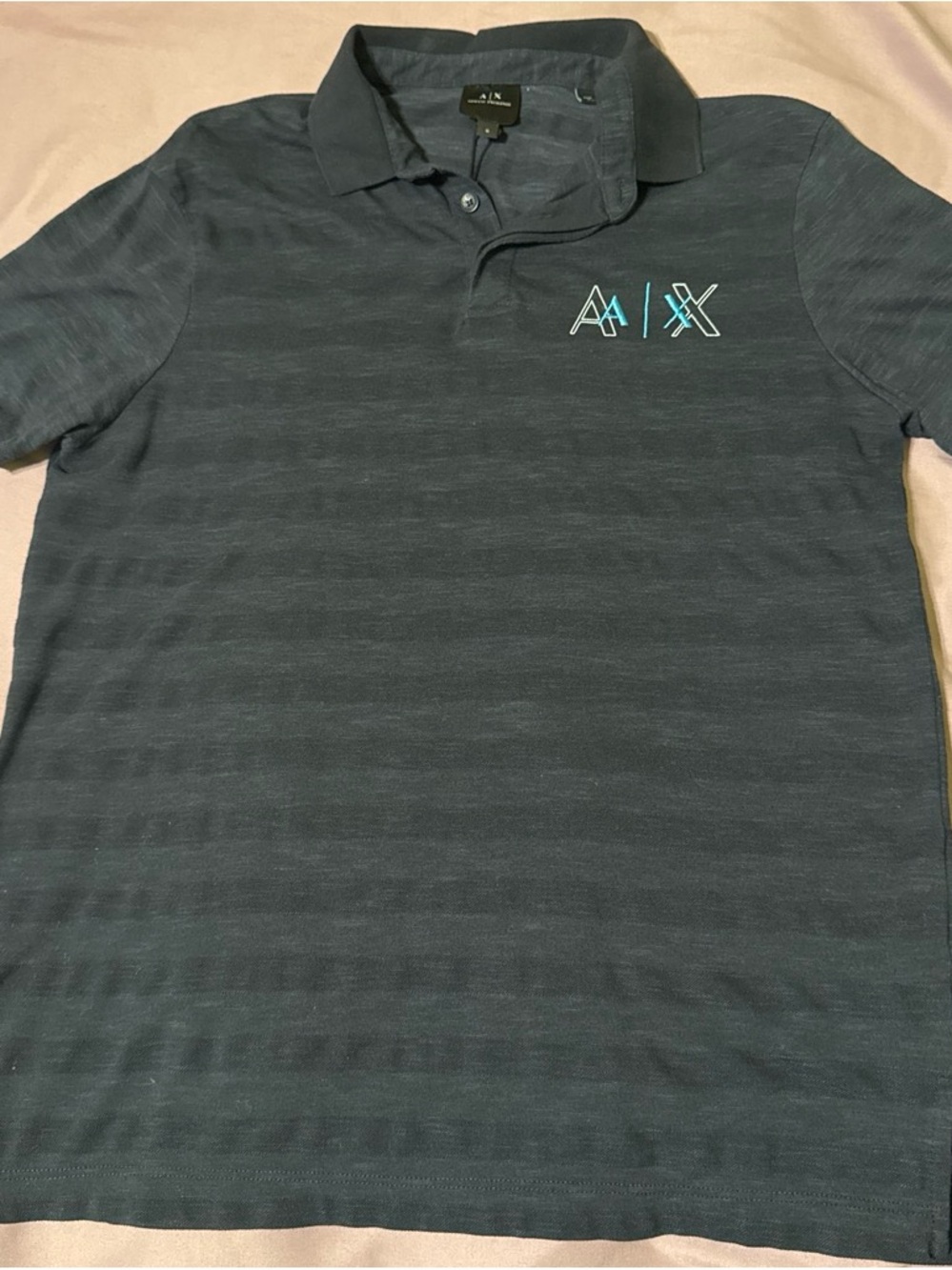 Armani Exchange Men's Teal-Striped Polo with A|X Chest Logo